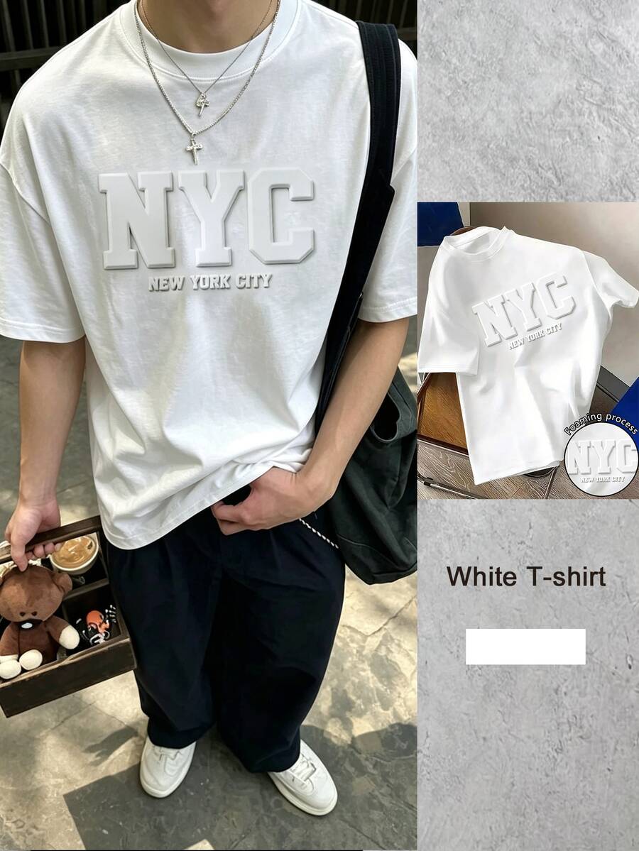 Muška letnja ležerna majica jednobojna sa reljefnim slovima