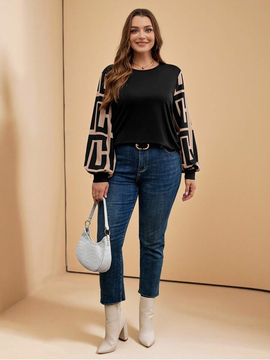 Ženska providna mrežasta bluza sa lantern rukavima, plus size